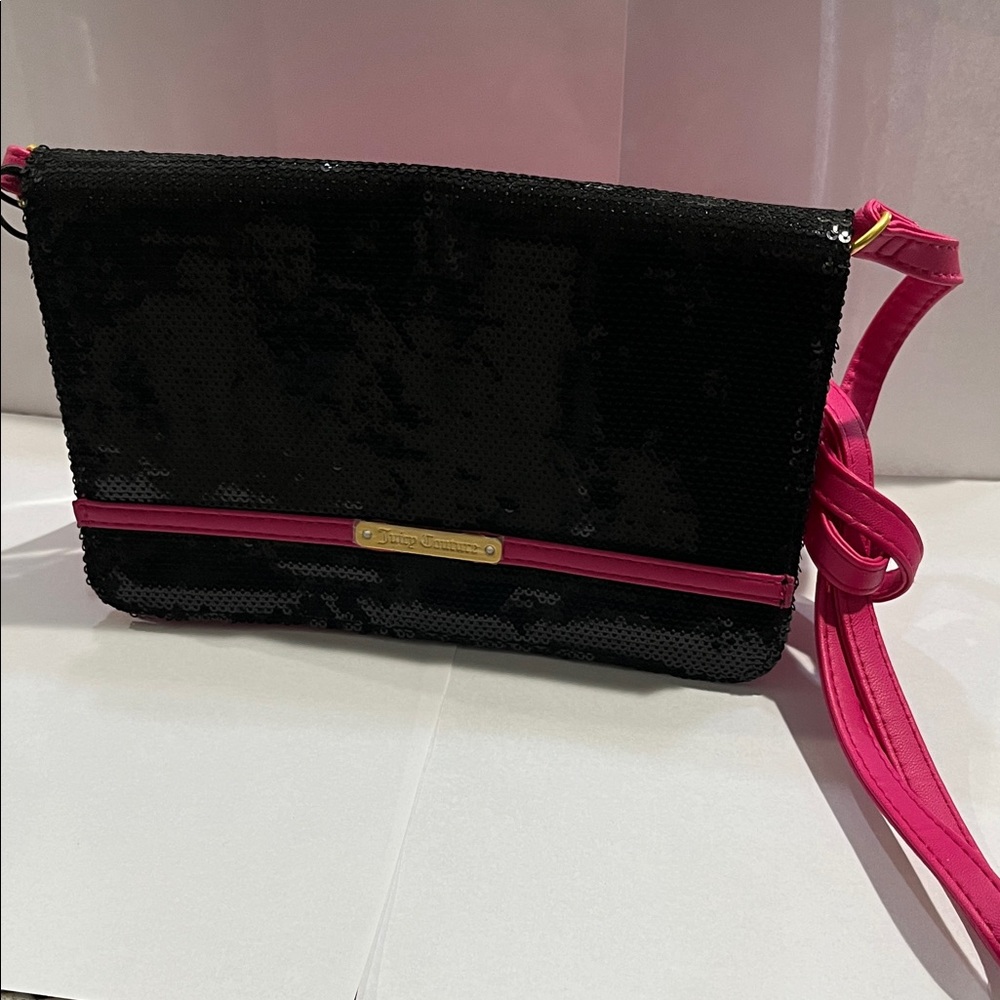 Juicy Couture Chic Black and Pink Sequin Clutch. New